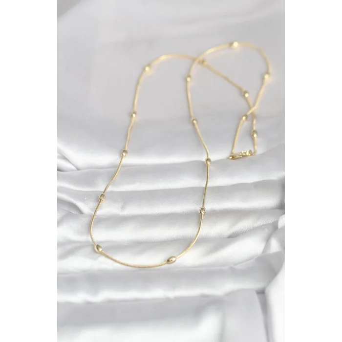 BUĞZ CM 14K Gold Renk Yılan Zincirli Damla Topçuk Model 60 cm Kadın Kolye