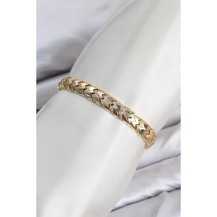 BUĞZ CM Kalın Yılan Model Zirkon Taşlı VIP Seri Gold Renk Pirinç Kadın Bileklik
