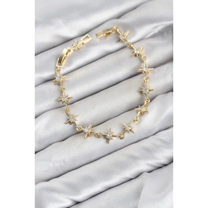 BUĞZ CM Kutup Yıldızı Model Gold Renk Zirkon Taşlı Kadın Bileklik