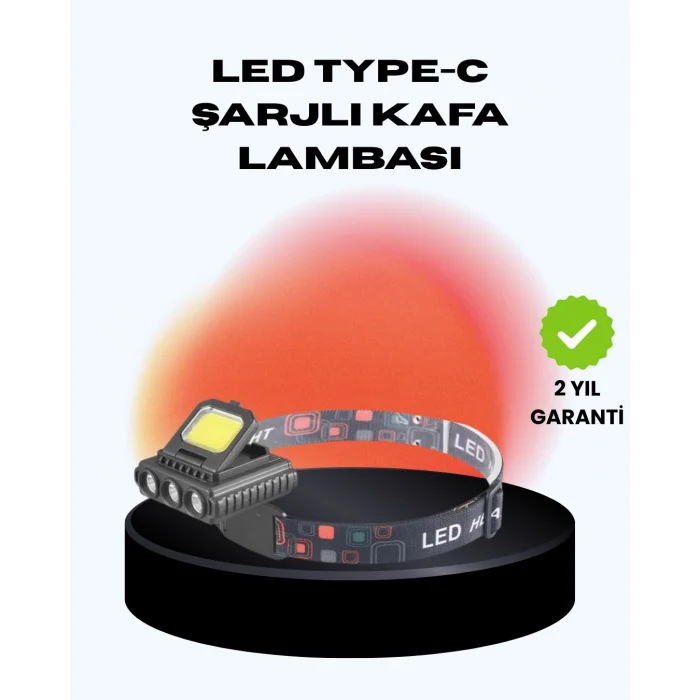 BUĞZ COB + XPE LED Kafa Feneri 800 Lumen USB Type C Şarjlı Çok Modlu