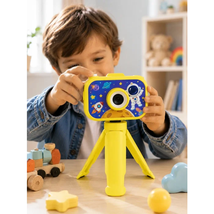 BUĞZ Çocuk Dijital Kamera HD Fotoğraf ve Video Çekimi 2.0 İnç TFT Ekran Type-C Şarjlı Mini Tripodlu