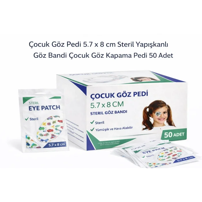 BUĞZ Çocuk Göz Pedi 5.7 x 8 cm Steril Yapışkanlı Göz Bandı Çocuk Göz Kapama Pedi 50 Adet 1 Kutu
