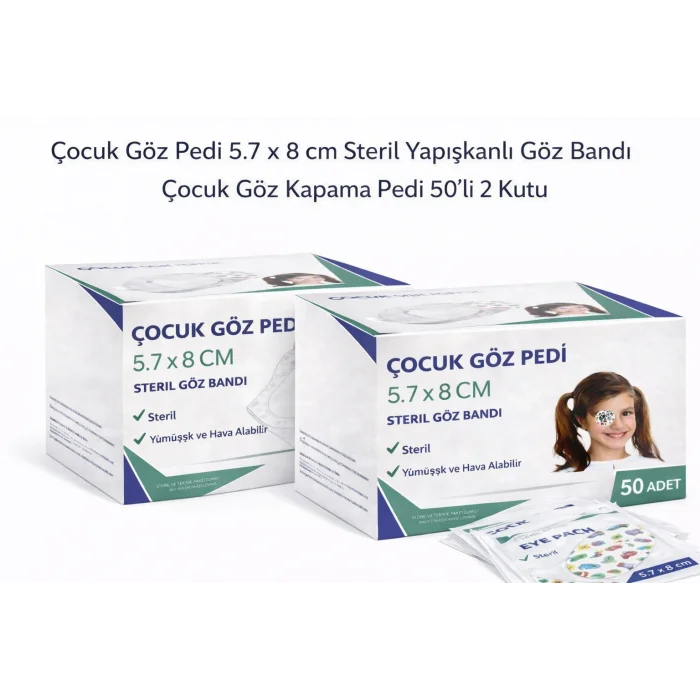 BUĞZ Çocuk Göz Pedi 5.7 x 8 cm Steril Yapışkanlı Göz Bandı Desenli Çocuk Göz Kapama Pedi 50’li 2 Kutu