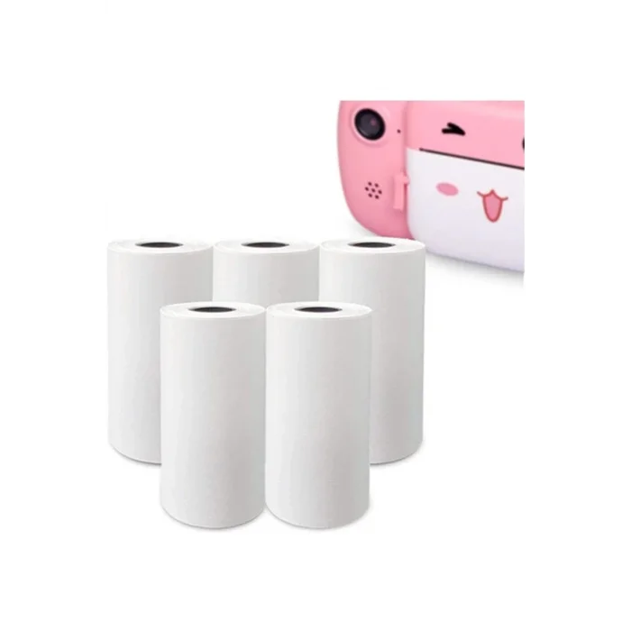 BUĞZ Çocuk Kamera Baskı Kağıdı, 5’li Rulo 57x25mm Çekirdekli Fotoğraf Baskı Termal Kağıt Rulo