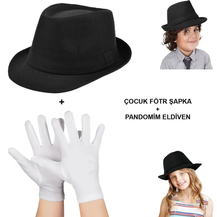 BUĞZ Çocuk Sahne Performans Seti – Gösteri Fötr Şapka Ve Eldiven