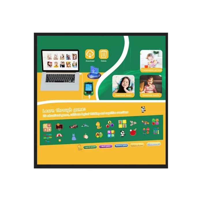 BUĞZ Çocuklar İçin Eğitici Telefon Dokunmatik Ekran Çift Kameralı Fenerli Müzik Çalar Oyun Video Mor