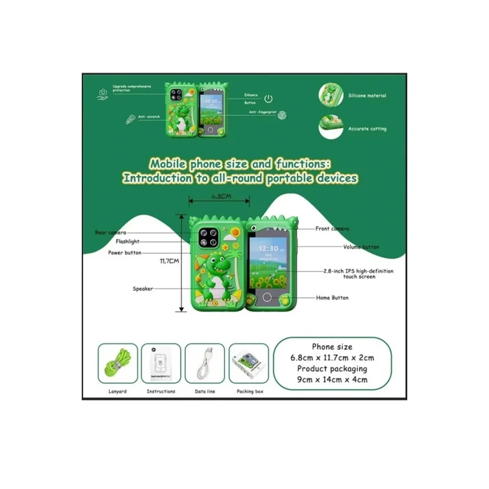 BUĞZ Çocuklar İçin Eğitici Telefon Dokunmatik Ekran Çift Kameralı Fenerli Müzik Çalar Oyun Video Mor