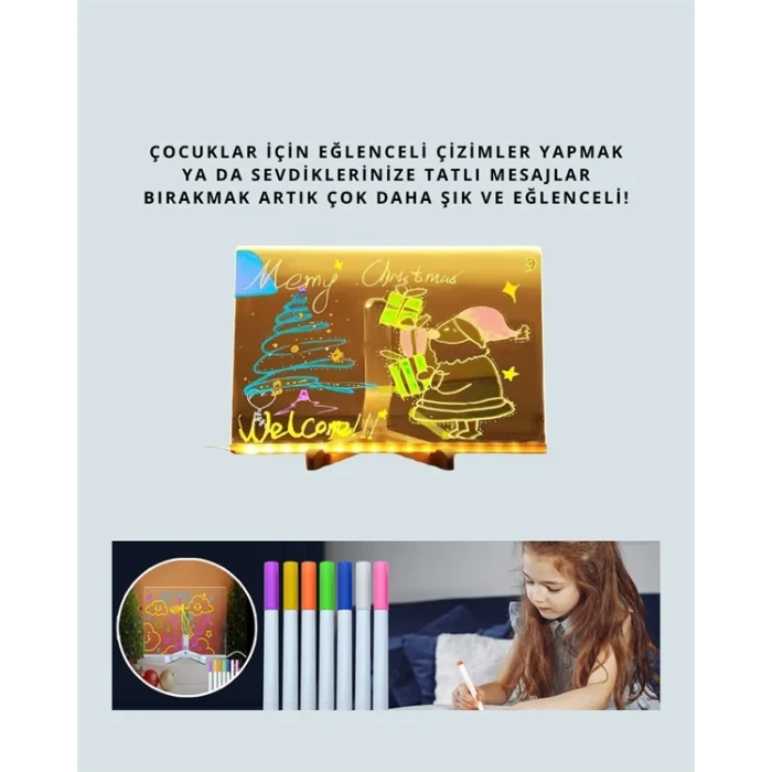  Çocuklar İçin Renkli LED Mesaj Tahtası – Neon Kalemli, Eğlenceli ve Yaratıcı Yazı Panosu