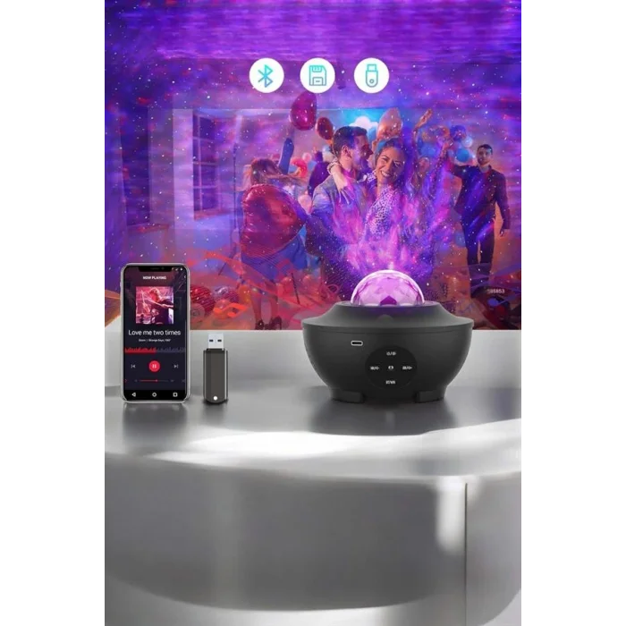 BUĞZ Çocuklara Özel Şarjlı Bluetooth Hoparlör Parti Led Lambası Yıldızlı Projeksiyon - BUĞZ