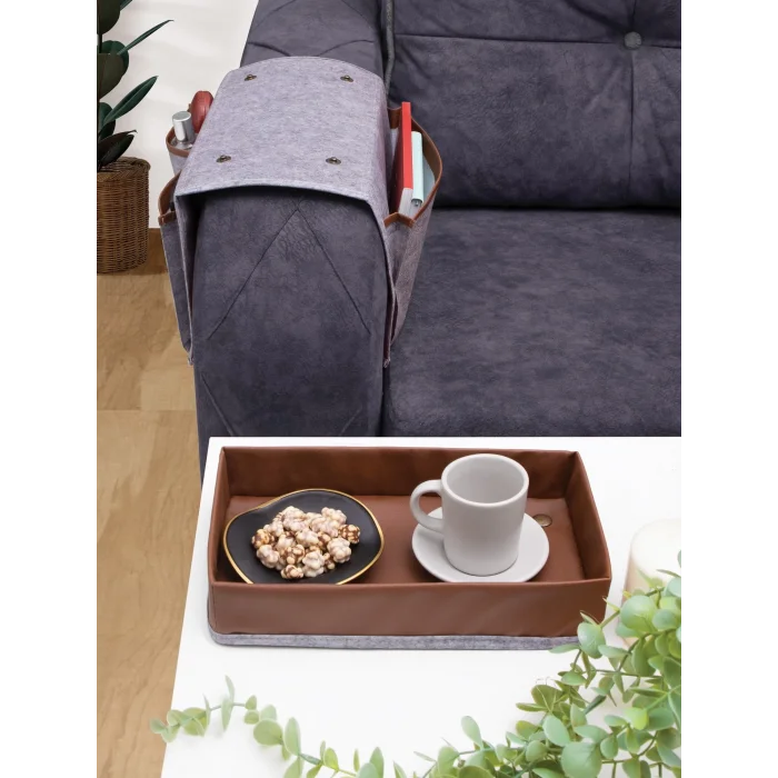 BUĞZ Çok Amaçlı Deri Şeritli Cepli Koltuk Kenarı Düzenleyici 03938 ( BUĞZ )