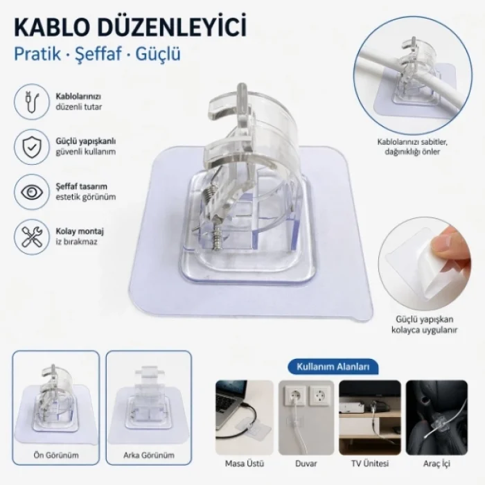 BUĞZ Çok Amaçlı Kıskaçlı Yapışkanlı Kablo ve Mop Tutucu