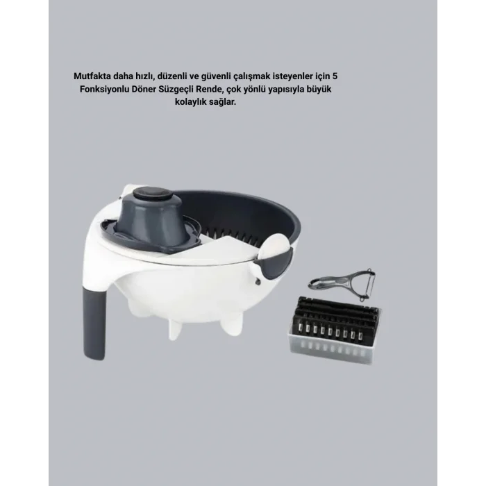 BUĞZ Çok Fonksiyonlu Döner Rende Süzgeç Hazneli Ergonomik Sebze Doğrayıcı