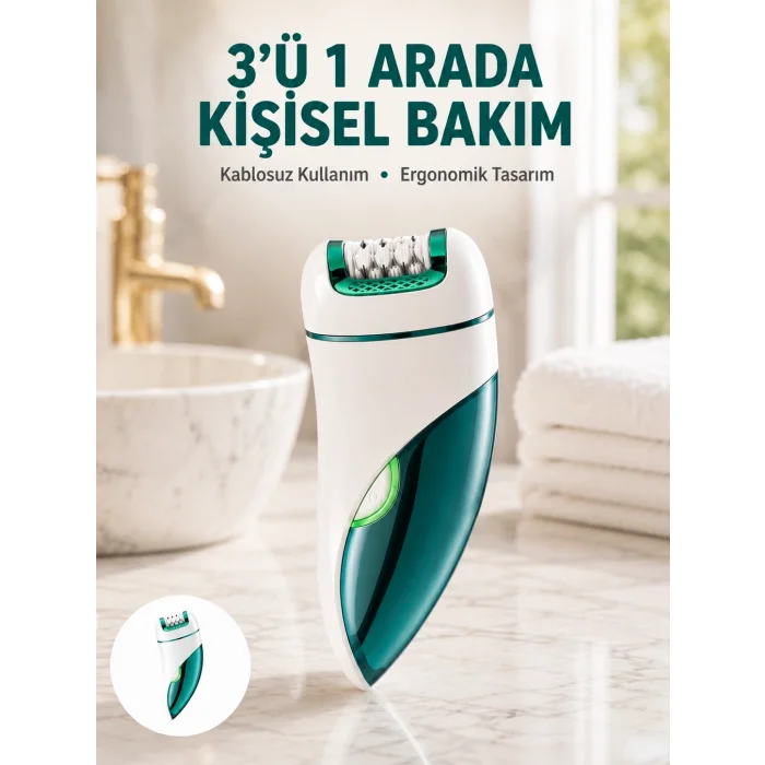 BUĞZ Çok Fonksiyonlu Epilatör 600mAh 90 Dakika Kullanım LED Metal Başlık Su Geçirmez Yeni Nesil