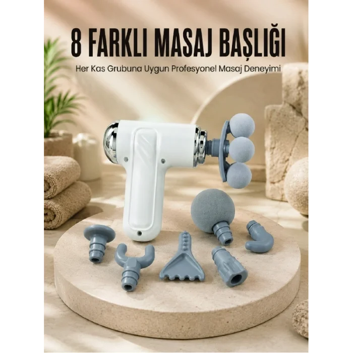 BUĞZ Çok Fonksiyonlu Masaj Tabancası Spor Sonrası Kas Rahatlatıcı 8 Başlıklı Masaj Cihazı
