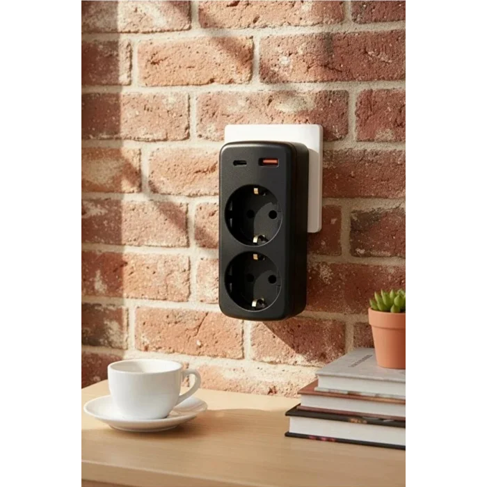 BUĞZ Çoklu Priz Yüksek Gerilim Korumalı 2’li Priz 1xusb 1xtype-c Çıkışlı Grup Priz Çoğaltıcı