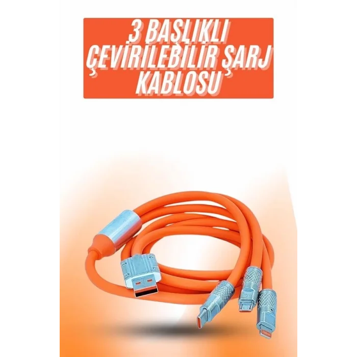  Çoklu Şarj Kablosu USB Type-C İOS Uyumlu 120W Hızlı Şarj Kablosu