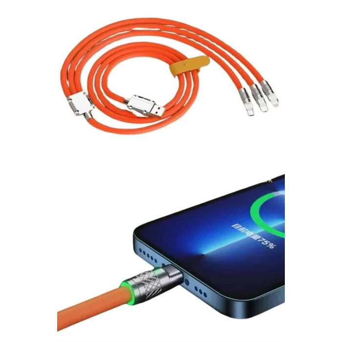 BUĞZ Çoklu Şarj Kablosu USB Type-C İOS Uyumlu 120W Hızlı Şarj Kablosu