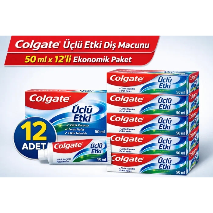 BUĞZ Colgate Üçlü Etki Diş Macunu 50 ml Çürük Koruma & Ferah Nefes 12 ADET
