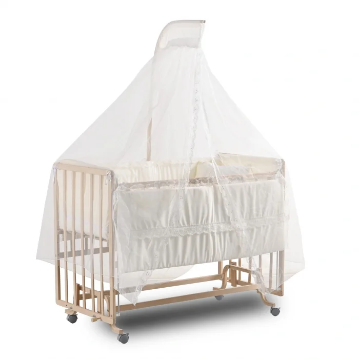 BUĞZ ComfyMax Sallanır Anne Yanı Doğal Ahşap Beşik ve Uyku Seti - 60x120 cm