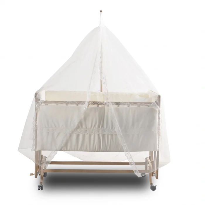 BUĞZ ComfyMax Sallanır Anne Yanı Doğal Ahşap Beşik ve Uyku Seti - 60x120 cm