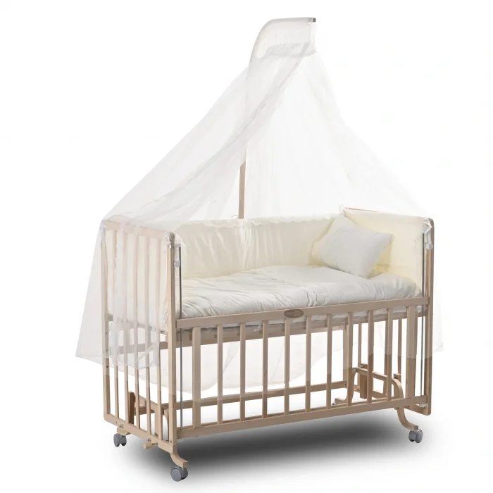 BUĞZ ComfyMax Sallanır Anne Yanı Doğal Ahşap Beşik ve Uyku Seti - 60x120 cm