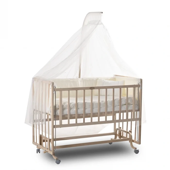 BUĞZ ComfyMax Sallanır Anne Yanı Doğal Ahşap Beşik ve Uyku Seti - 60x120 cm