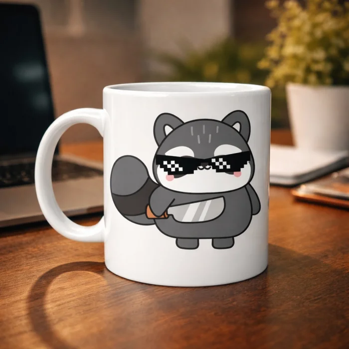 BUĞZ Cool Rakun Tasarımlı Porselen Kupa MODEL 82 – Eğlenceli, Karizmatik ve Dikkat Çekici Kahve Kupası