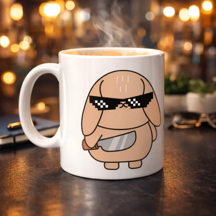 BUĞZ Cool Tavşan Tasarımlı Porselen Kupa MODEL 93 – Eğlenceli, Havalı ve Enerji Dolu Kahve Kupası