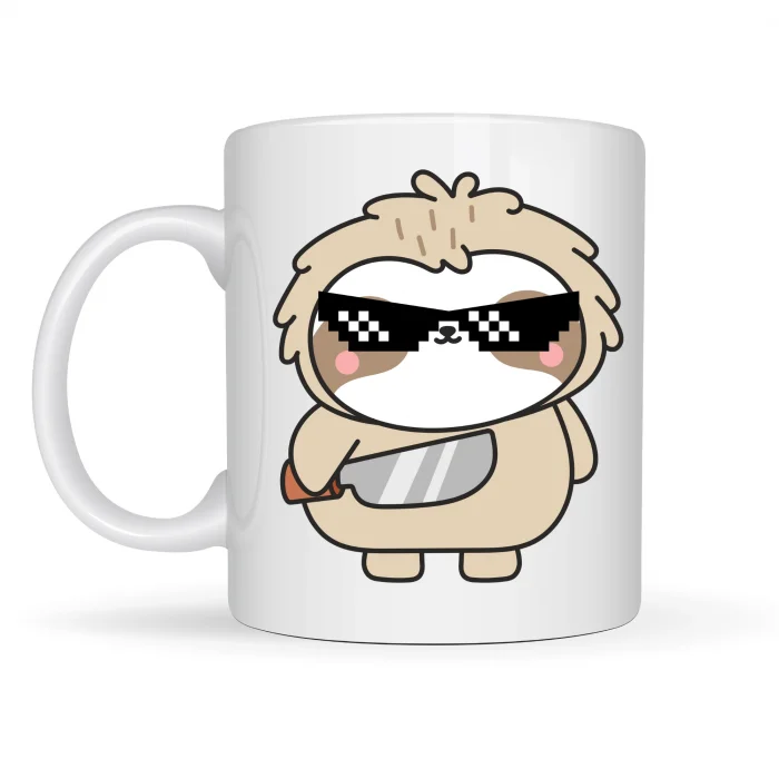 BUĞZ Cool Tembel Hayvan Tasarımlı Porselen Kupa MODEL 85 – Havalı, Eğlenceli ve Karizmatik Kahve Kupası