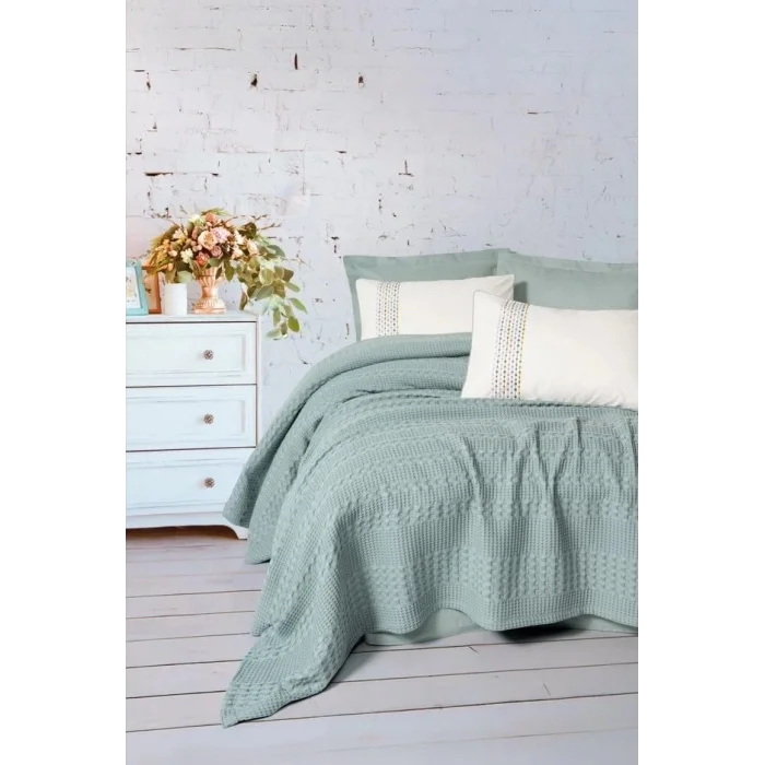  Cotton Box Aura Çift Kişilik Pike Takımı Pebble Mint