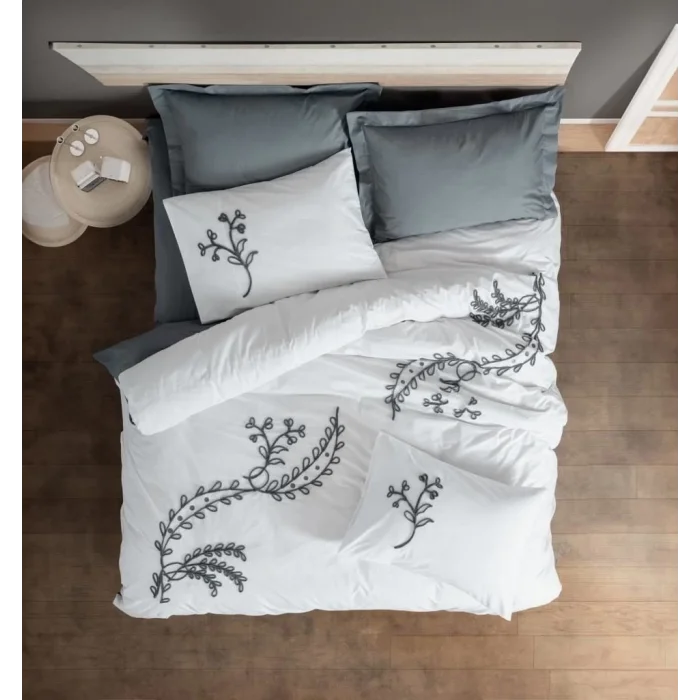  Cotton Box Brode Ranforce Çift Kişilik Nevresim Takımı İvy Gri