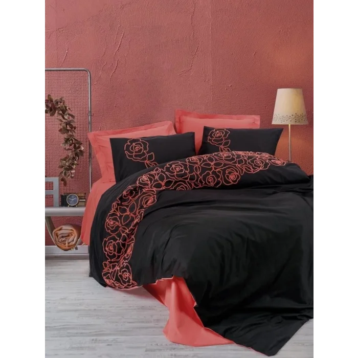 BUĞZ Cotton Box Brode Ranforce Çift Kişilik Nevresim Takımı Rosen Mercan