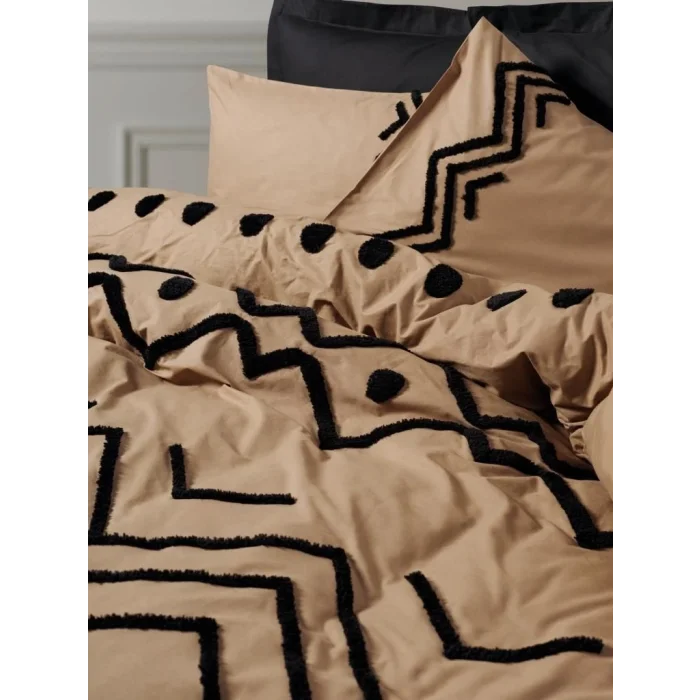 BUĞZ Cotton Box Puf Nakışlı Ranforce Çift Kişilik Nevresim Takımı Elio Bakır Siyah