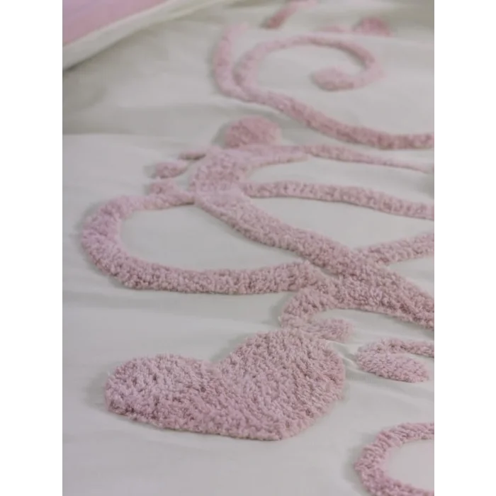 BUĞZ Cotton Box Puff Nakışlı Ranforce Çift Kişilik Anneler Günü Nevresim Takımı Bellini Pembe