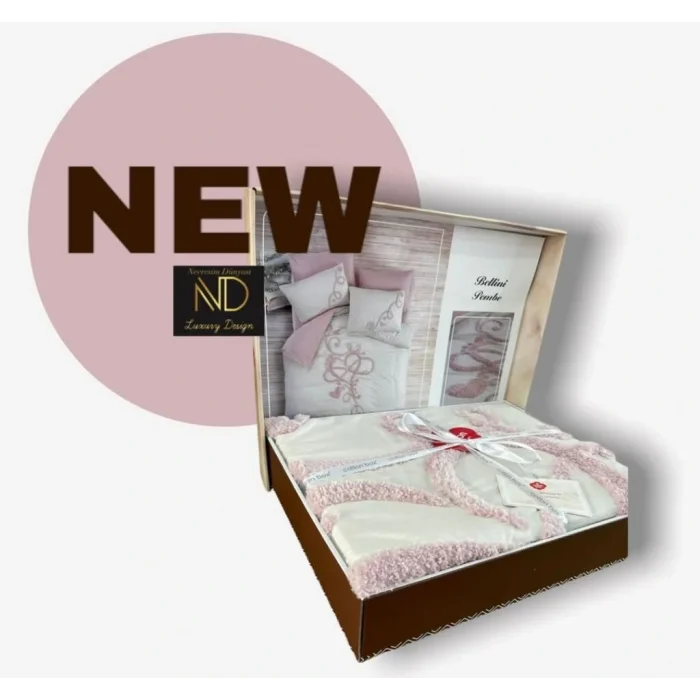 BUĞZ Cotton Box Puff Nakışlı Ranforce Çift Kişilik Anneler Günü Nevresim Takımı Bellini Pembe