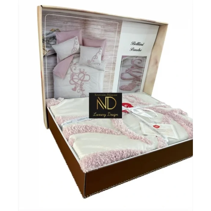 BUĞZ Cotton Box Puff Nakışlı Ranforce Çift Kişilik Anneler Günü Nevresim Takımı Bellini Pembe