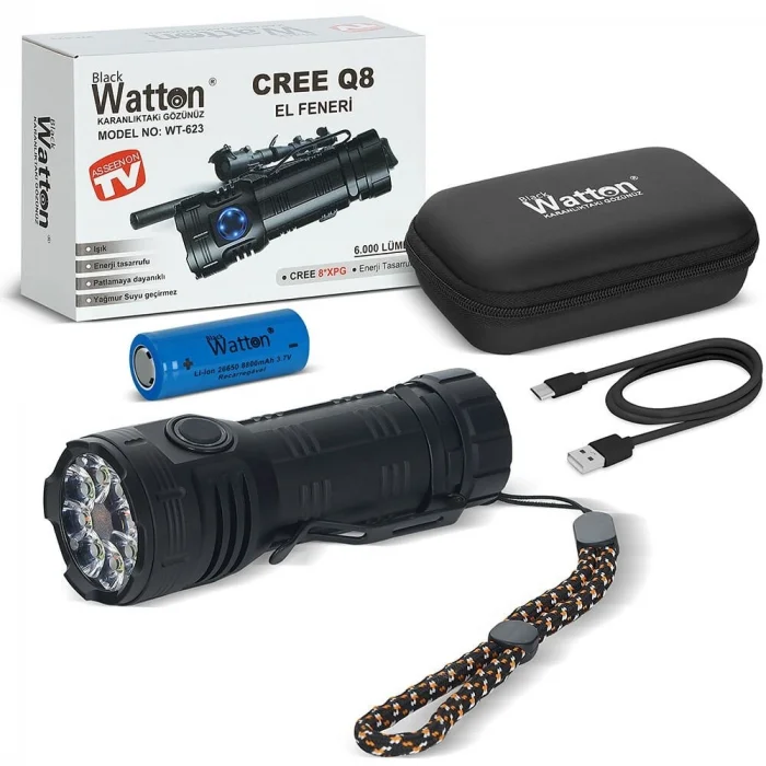 BUĞZ Cree Q8- XQG 8+1 Led Şarjlı El Feneri WT-623