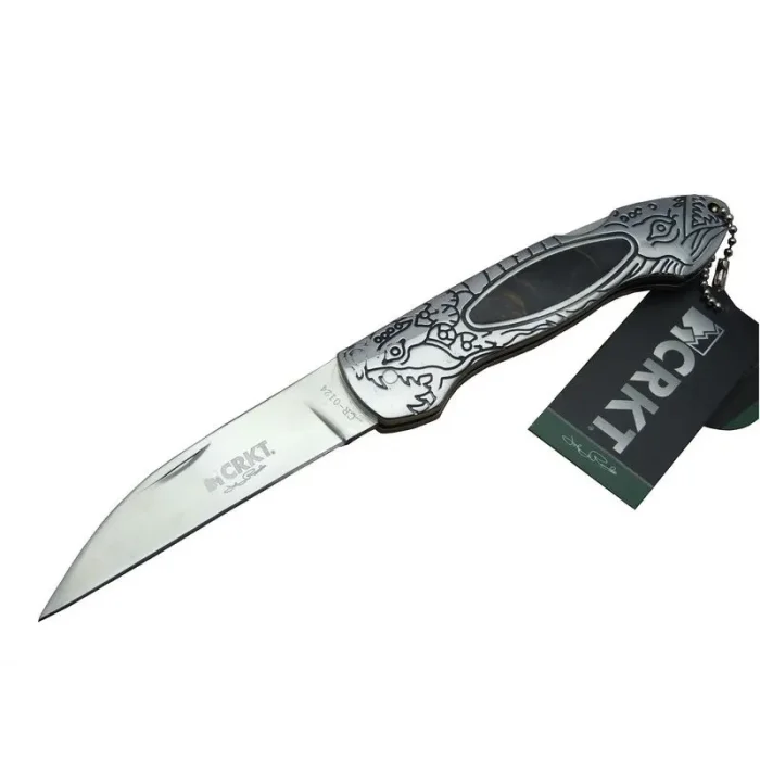  CRKT CR 0124 Kamp Çakı 20 cm - Metal Desenli Sap, Kılıflı, Kutulu