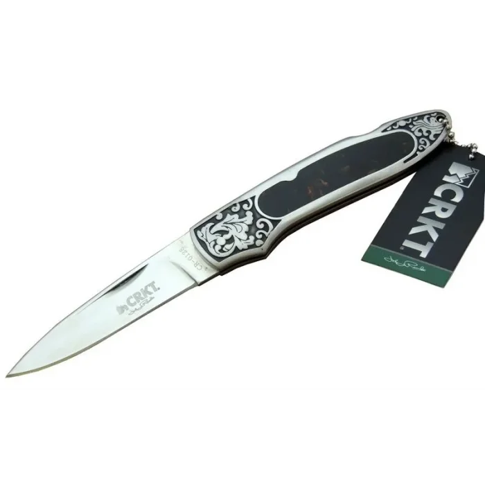  CRKT CR 0128 KHV Kamp Çakı 18 cm - Metal Desenli Sap, Kılıflı, Kutulu