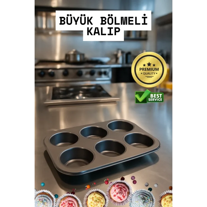  Cupcake Fırın Kalıbı 6 Büyük Bölmeli 6 Bölmeli Muffin Kek Kalıbı