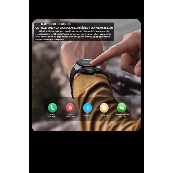 BUĞZ Curved AMOLED Ekranlı Akıllı Saat, Nabız ve Uyku Takibi, Suya Dayanıklı, Deri Kordonlu