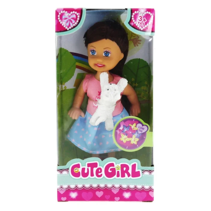  Cute Girl Beyaz Köpekli ve Kumral Mini Bebek