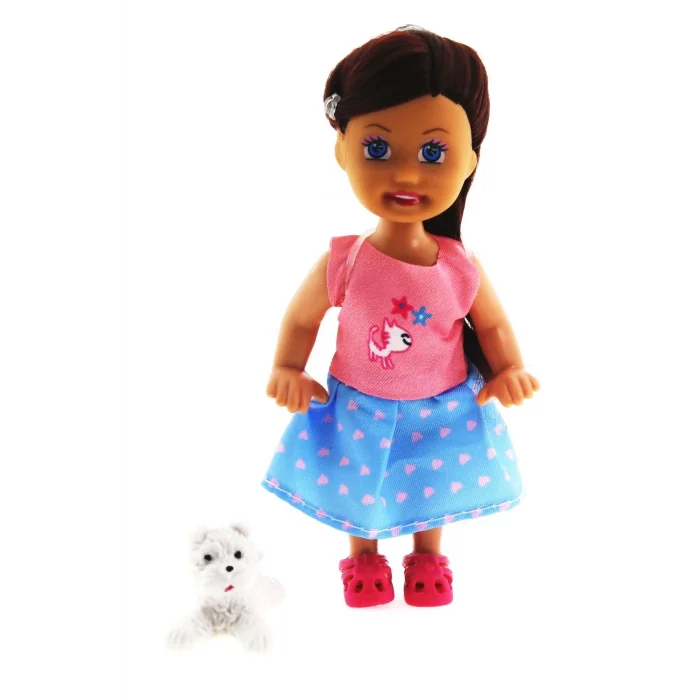  Cute Girl Beyaz Köpekli ve Kumral Mini Bebek