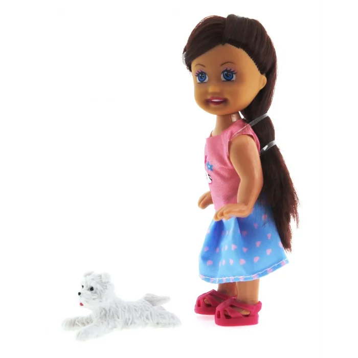  Cute Girl Beyaz Köpekli ve Kumral Mini Bebek