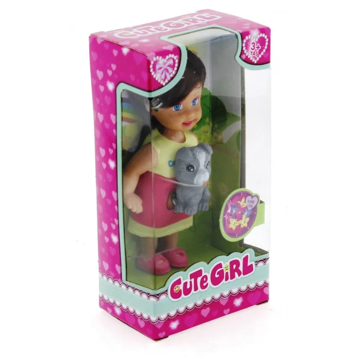  Cute Girl Gri Köpekli ve Kumral Mini Bebek