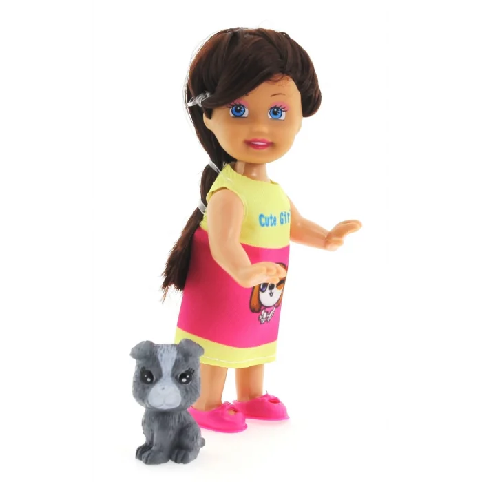  Cute Girl Gri Köpekli ve Kumral Mini Bebek