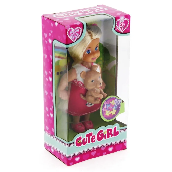  Cute Girl Kahverengi Köpekli ve Sarışın Mini Bebek