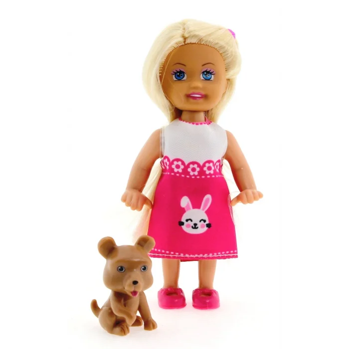  Cute Girl Kahverengi Köpekli ve Sarışın Mini Bebek