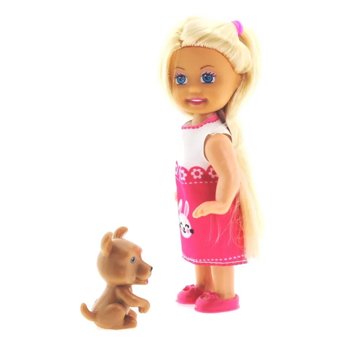  Cute Girl Kahverengi Köpekli ve Sarışın Mini Bebek