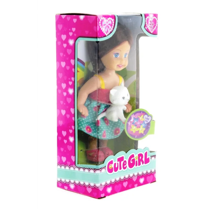  Cute Girl Kedi Figürlü Kumral Mini Bebek